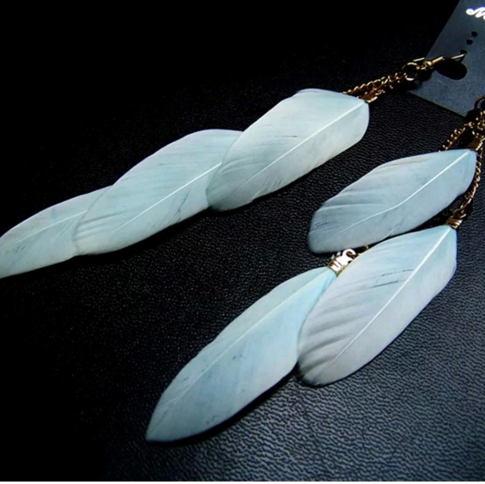 NEW!!! BOHO Feather Dangles~Baby blue green. - Picture 2 of 8